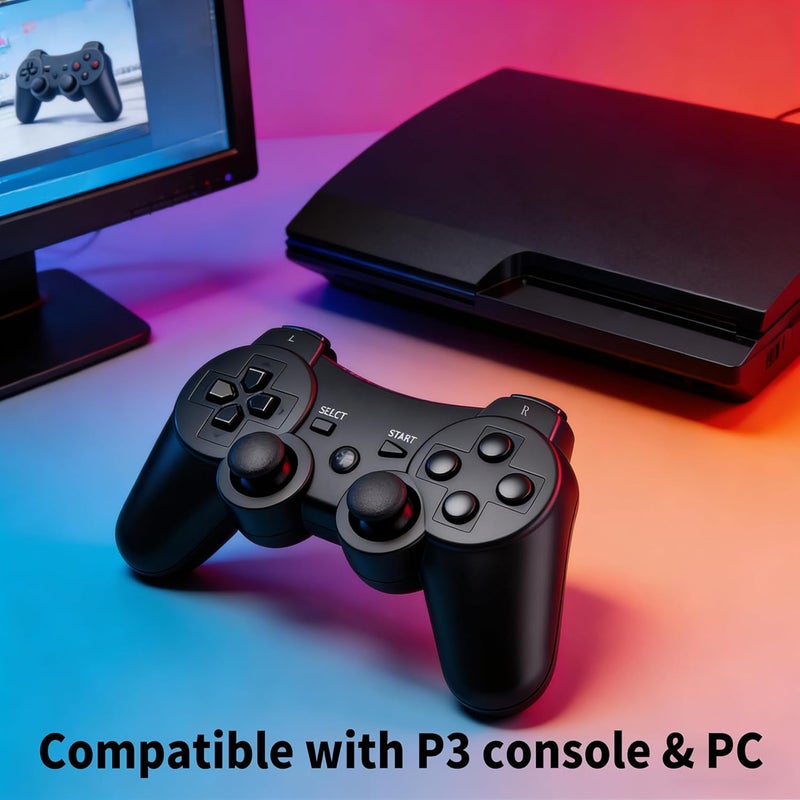 MOVONE wireless Controller for ps3 Rechargeable Game Wireless Controller 2 Pack with 2 Charging Cables, Compatible with Playstation3 (Black+White) - Image 5